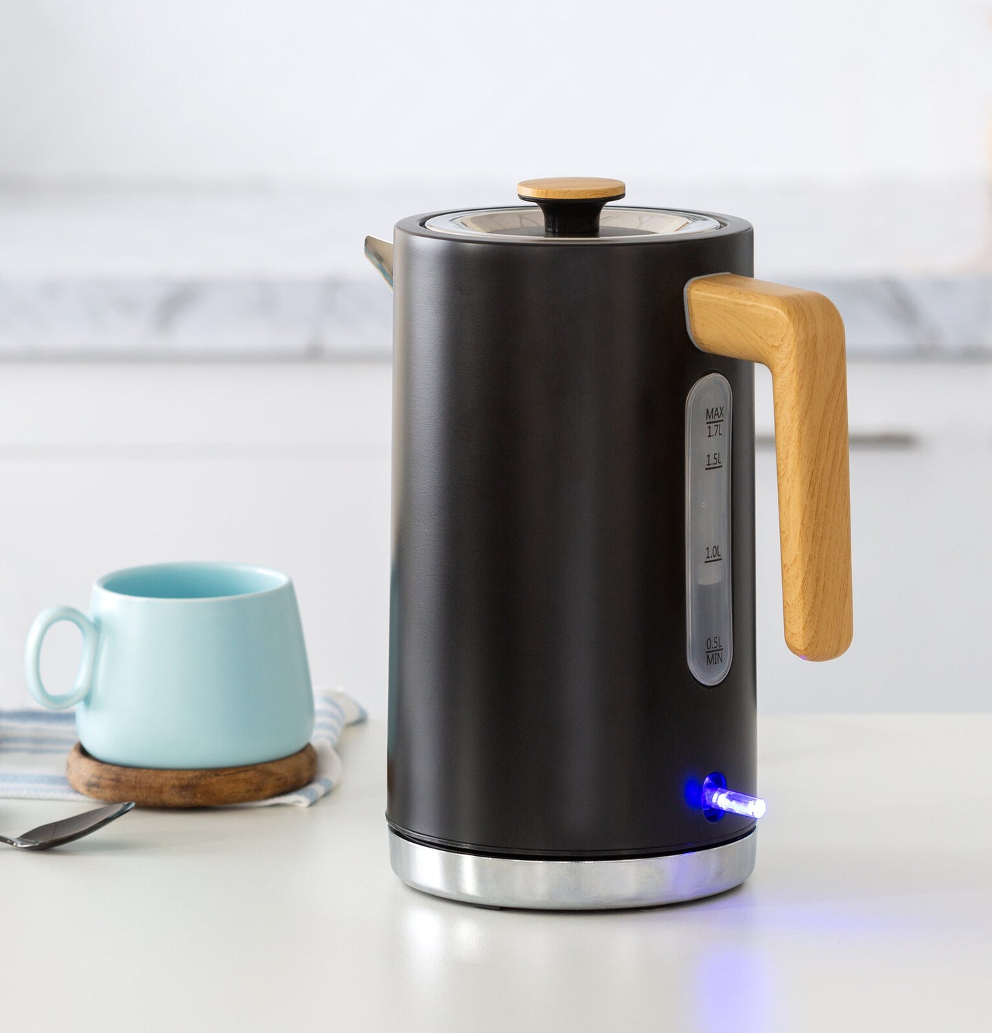 Healthy Choice 1.7L Kitchen Kettle in Black w/ Wood Accents