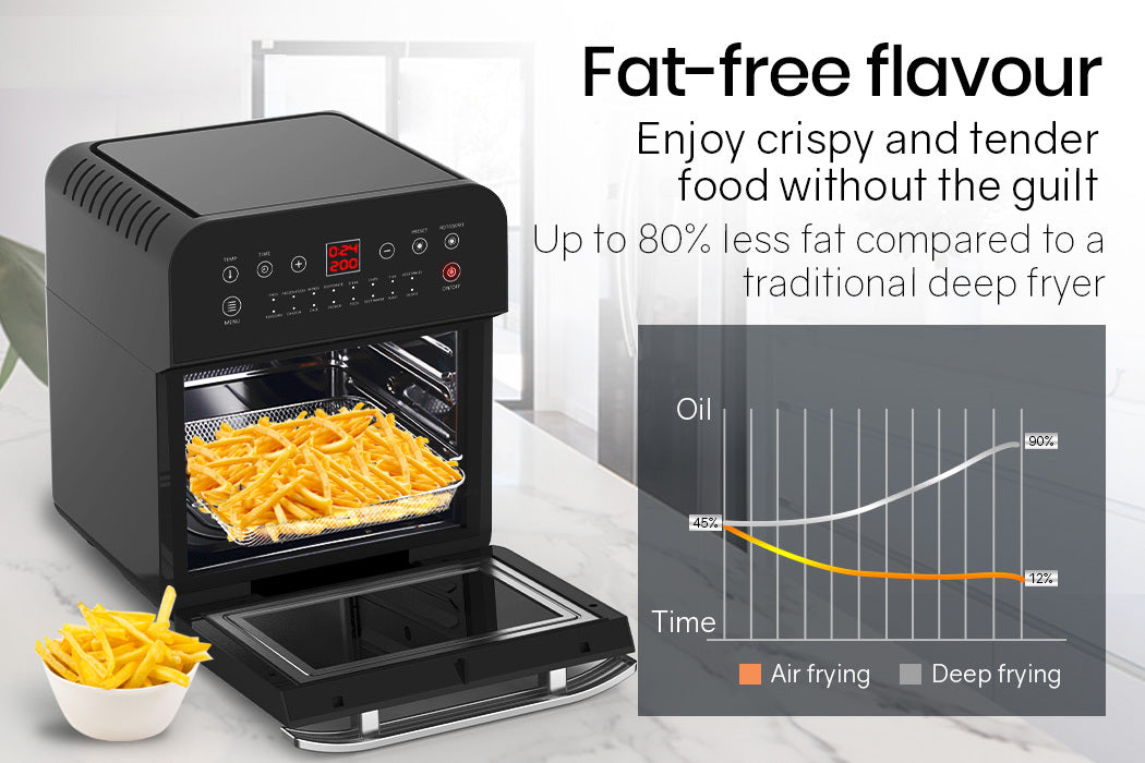 EUROCHEF 16L Digital Air Fryer Electric with Rotisserie - Black with Gold Handle