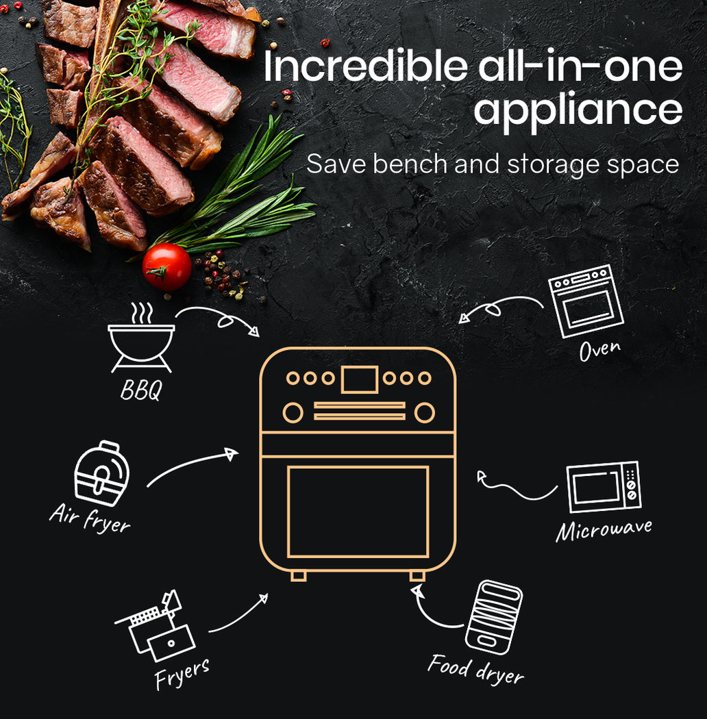 EUROCHEF 16L Digital Air Fryer Electric with Rotisserie - Black