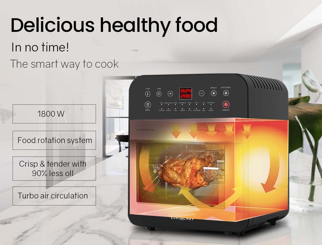EUROCHEF 16L Digital Air Fryer Electric with Rotisserie - Black