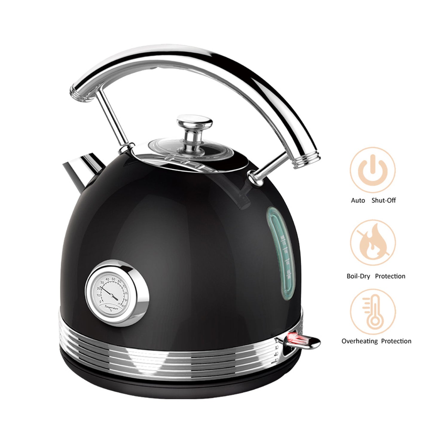 PHILEX 1.7 Litre Electric Kettle Stainless Steel Retro - Black