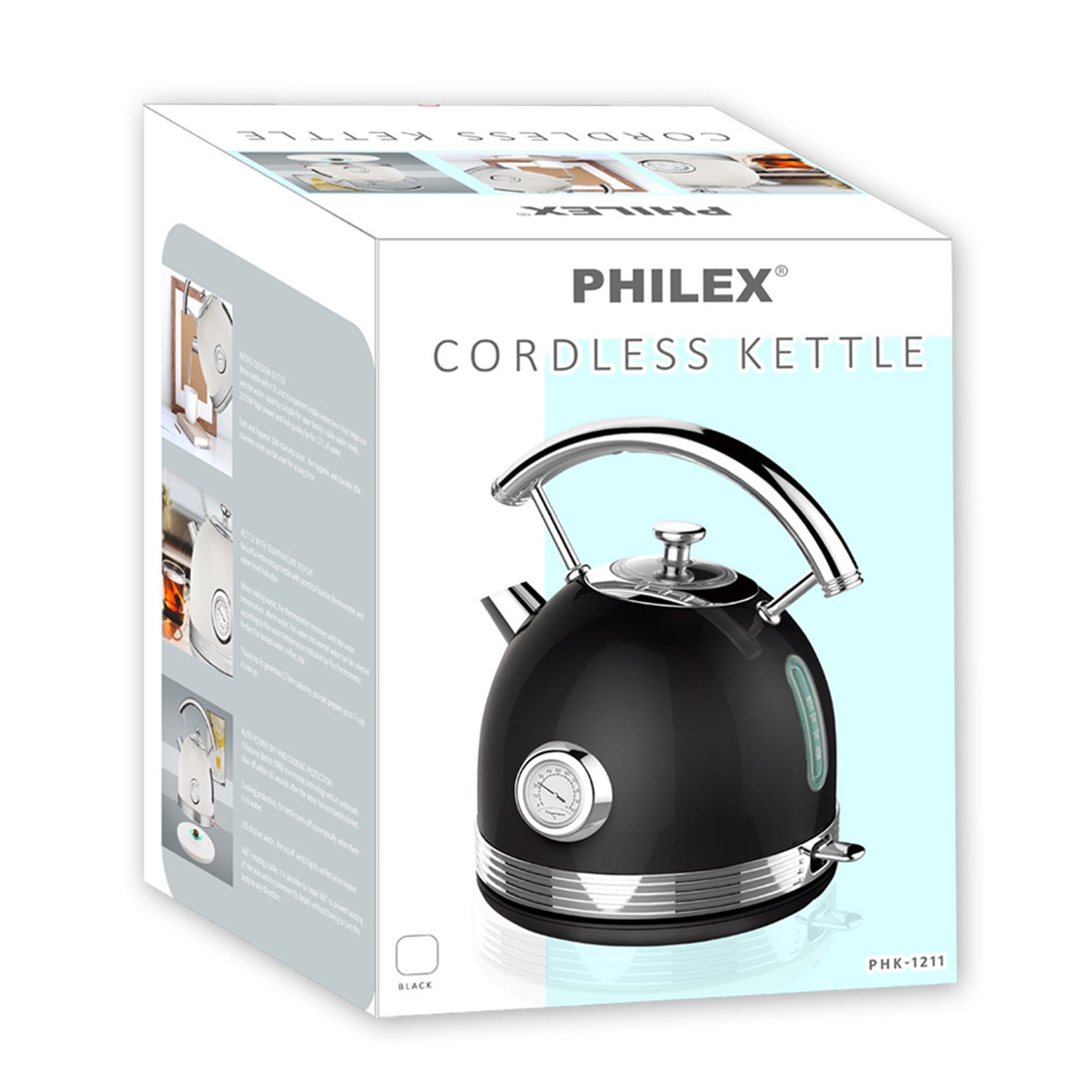 PHILEX 1.7 Litre Electric Kettle Stainless Steel Retro - Black