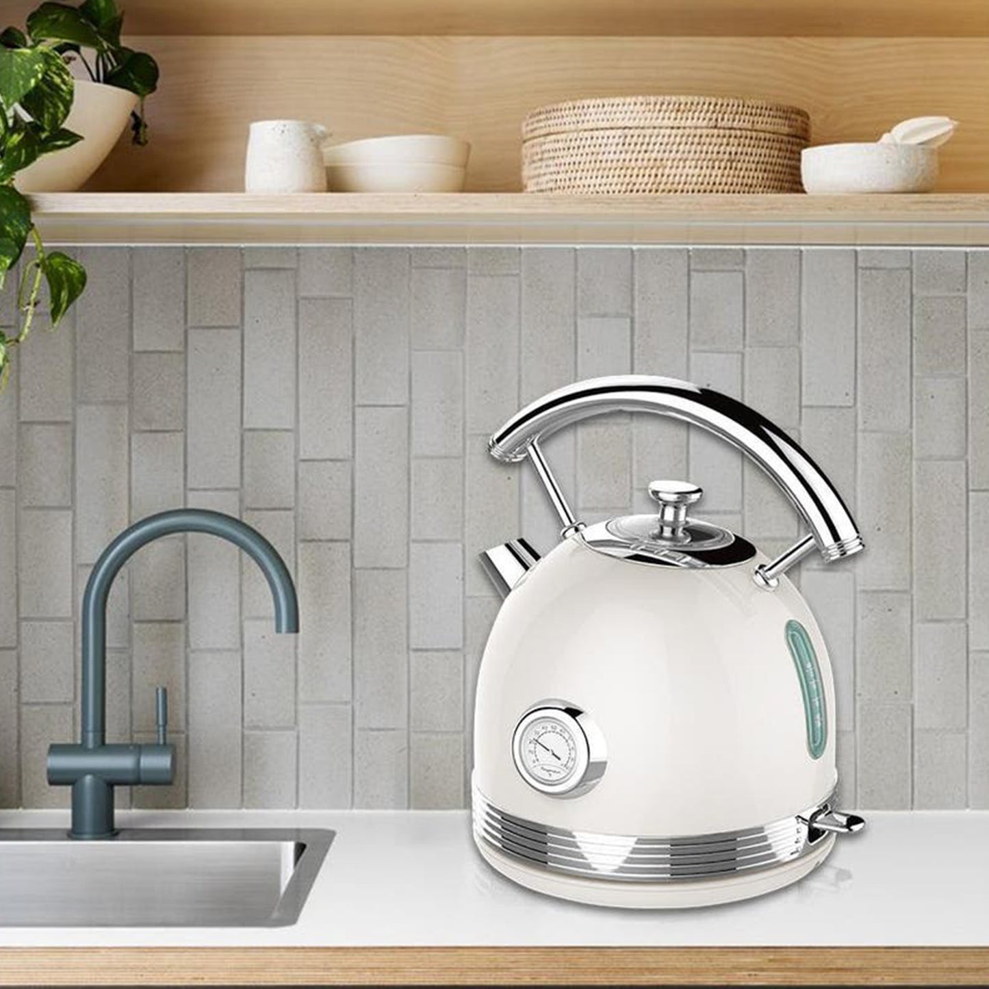 PHILEX 1.7 Off-White Electric Kettle Boiler Stainless Steel Retro
