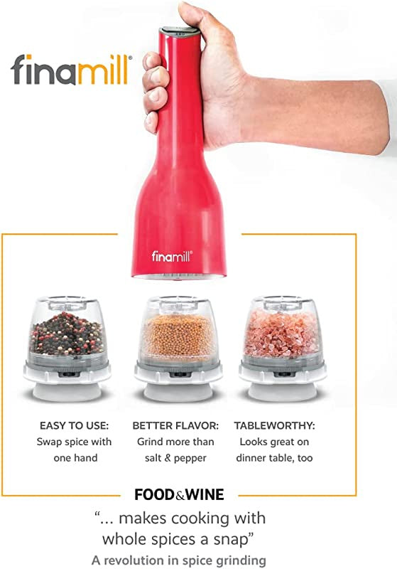 FinaMill Battery Operated Pepper Mill & Spice Grinder - All in One - Sangria Red Gloss