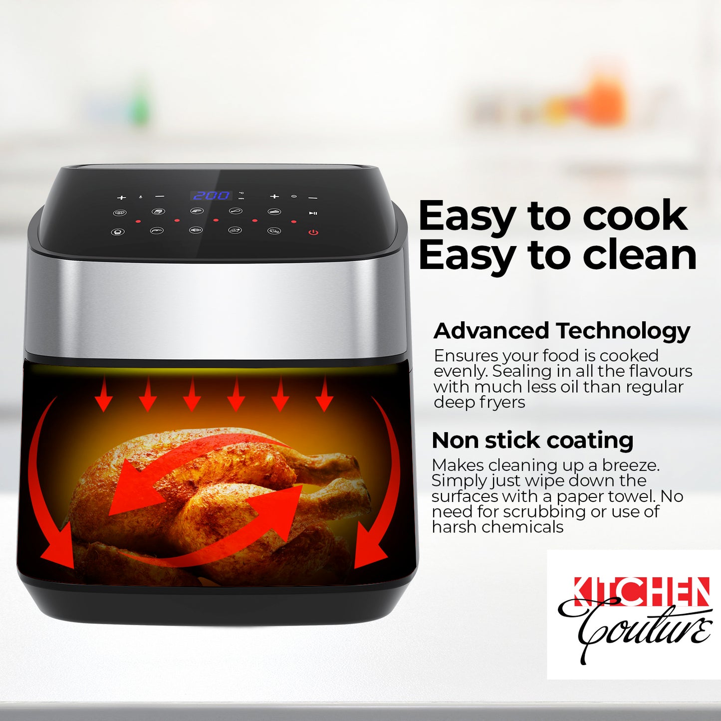 Kitchen Couture 11.5 Litre Air Fryer Multifunctional LCD Digital Display - Silver