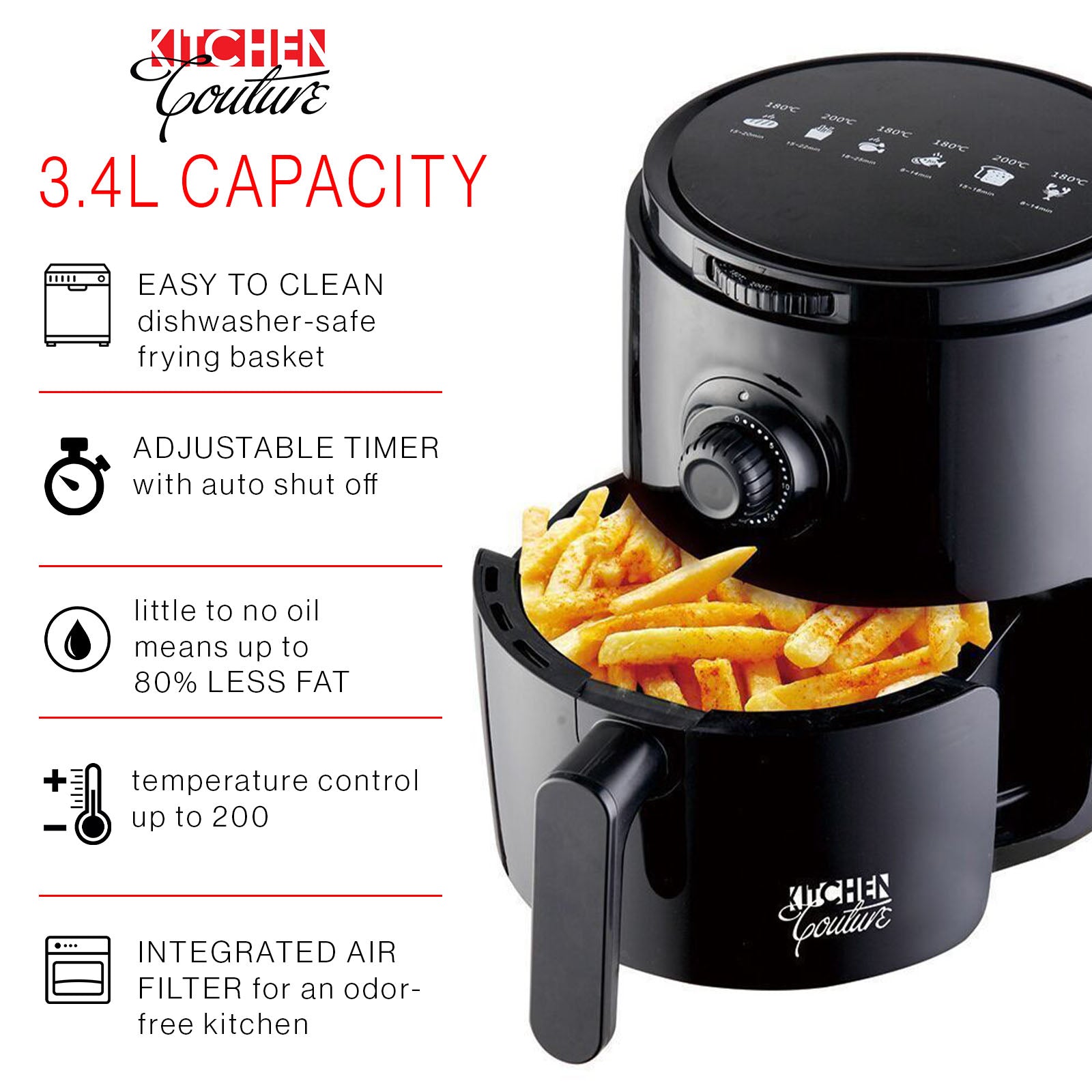 Kitchen Couture Healthy Options 13 Litre Air Fryer 10 Presets LCD