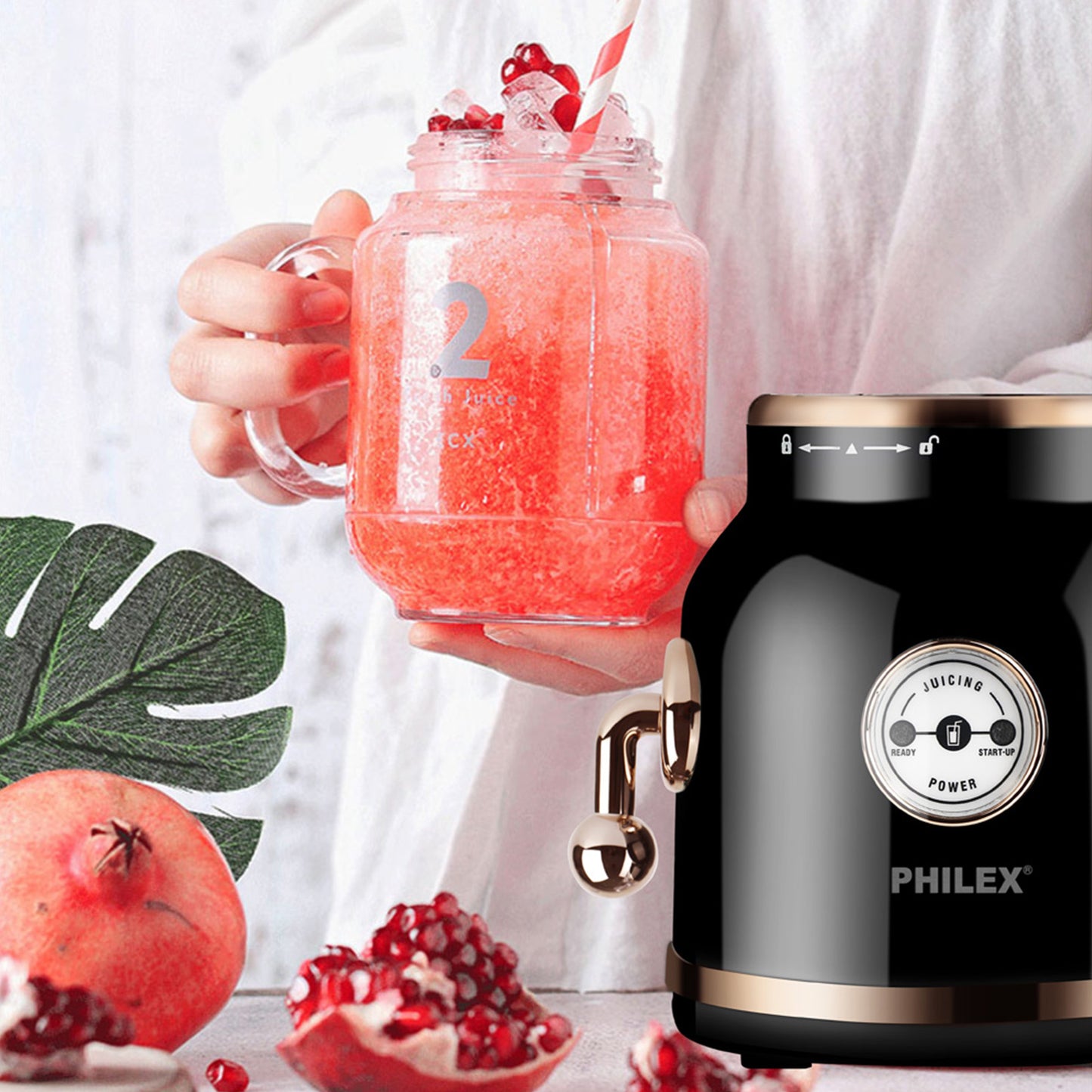 PHILEX 600ml Electric Blender Juice Smoothie Mixer Retro - Black + 2 Cups
