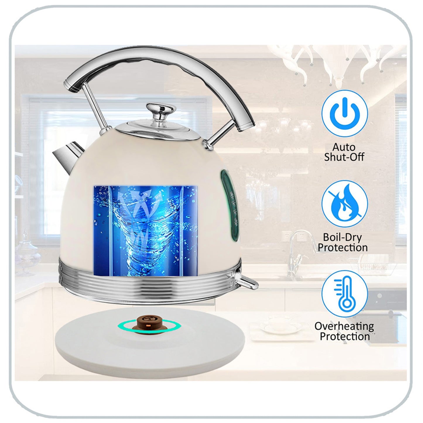 PHILEX 1.7 Off-White Electric Kettle Boiler Stainless Steel Retro
