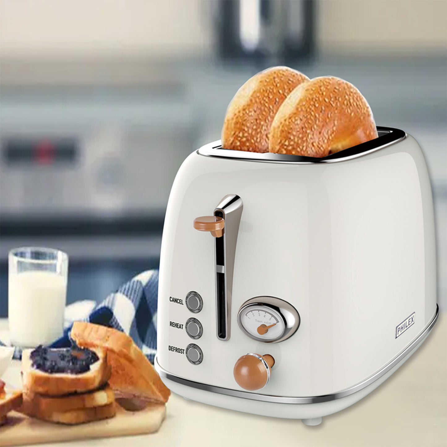 PHILEX 2-Slice Off-White Toaster Bread Reheat Retro